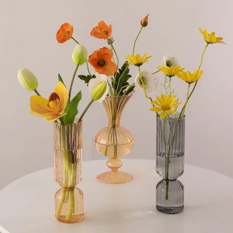 花瓶の家の装飾ガラス花瓶のリビングルーム装飾植物ポット装飾的な容器植物水耕栽培デスクトップ色透明花瓶