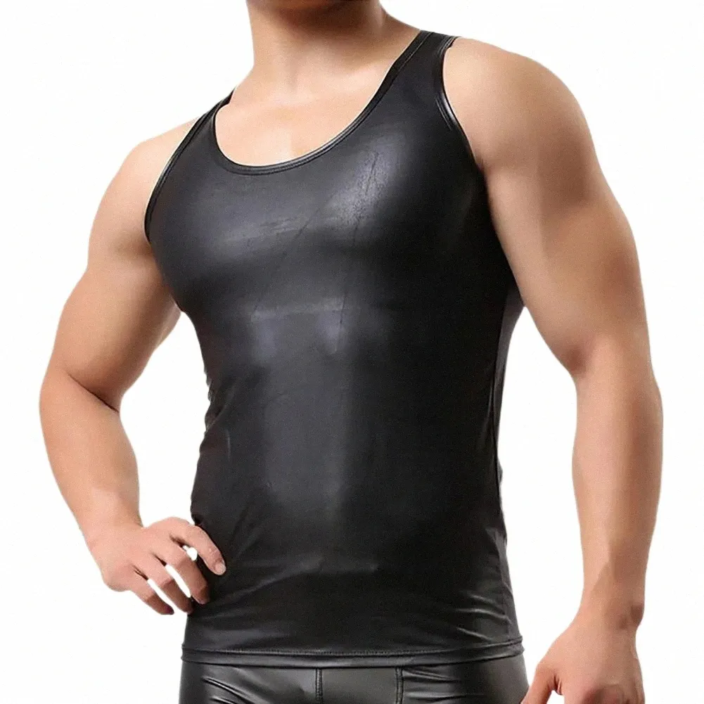 sexy Men Club Vest Clubwear Men Party Top Sleevel Stretch Ecopelle Gilet da uomo Raffreddamento S87Q #