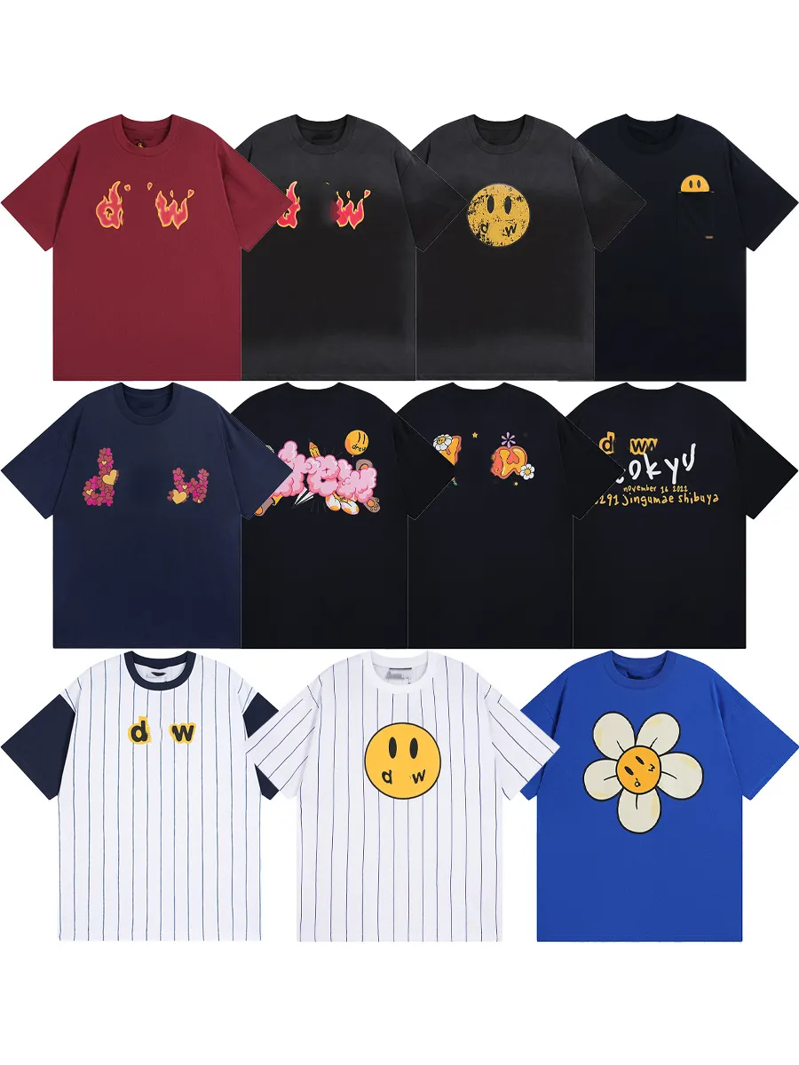 Summer Men's T-shirt grafisk tee nya smiley bokstäver tryckt toppar kvinnor par lös casual tecknad kortärmad