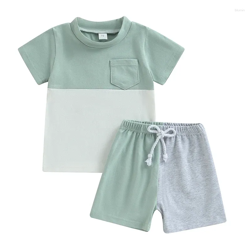 Ensembles de vêtements pour bébés garçons, ensemble de shorts, couleur contrastée, t-shirt à manches courtes avec taille élastique, tenue d'été pour tout-petits