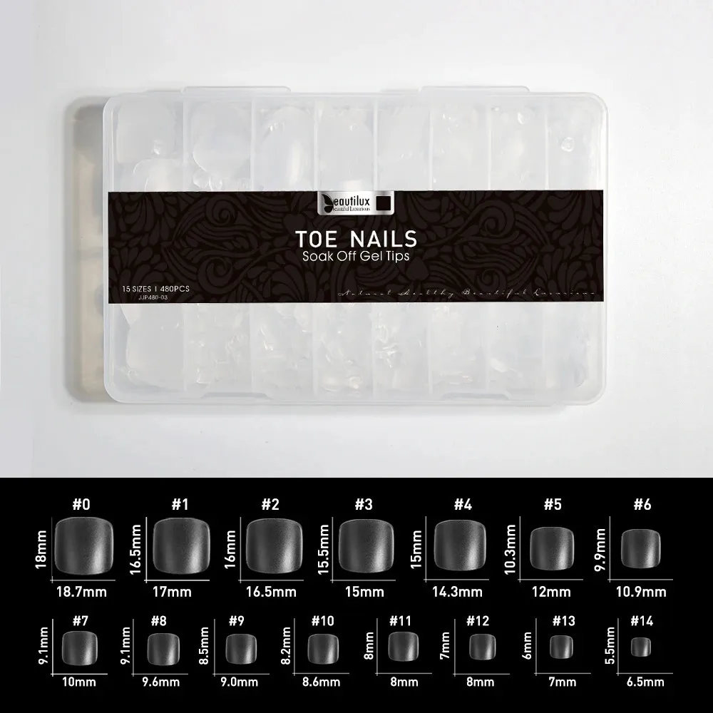 Beautilux Toe Nails 480pcs/Box False Fake Soak Off Off 젤 네일 팁 DIY FOOT MANICURE 용 11 크기 240318