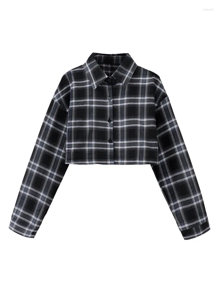 Blouses pour femmes Chemises à carreaux courtes Manteau Femmes Printemps Manches longues Simple Boutonnage Cardigans tout assortis Tendance de la mode Style français Tops