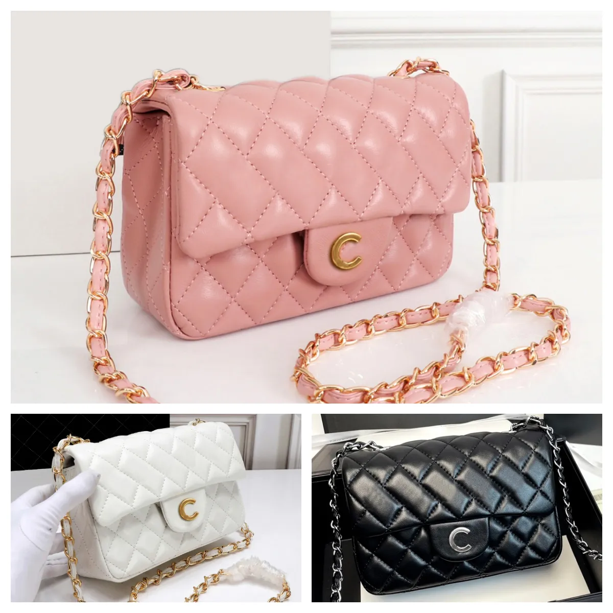 7A Luxury classic flap bag designer shoulder bag wallet Womens leather handbag Korean style mini crossbody bag phone bag Pink designer bag chain shoulder bag