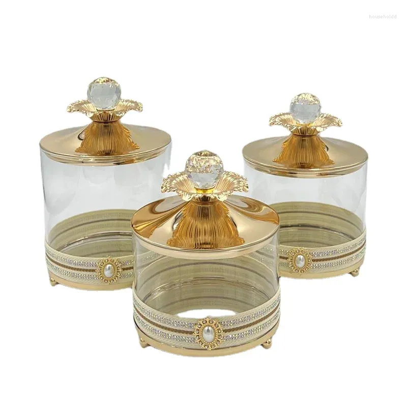 Bouteilles de rangement nordic gol Crystal Metal Box Candy Box salon Coton Taquer les ornements de bougie parfumé