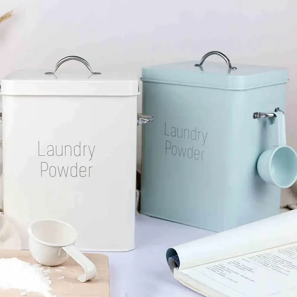 Jars Laundry Powder Storage Tin Box Washing Powder Box Lightweight Large Capacity Grain Container Sealed Box with Spoon Airtight Lid