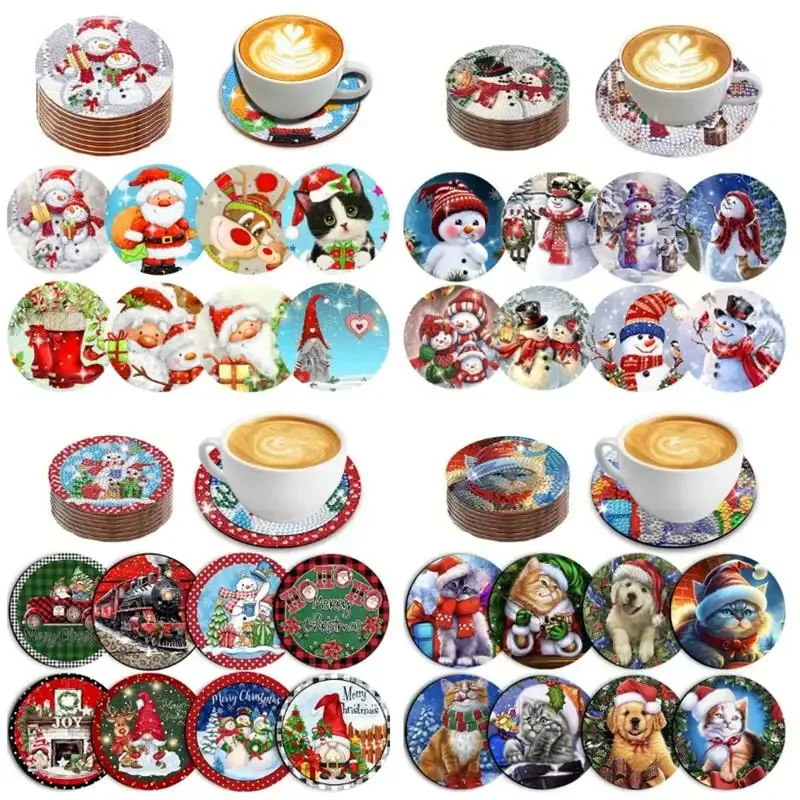 Stitch 6 / 8pcs diamant diy peinture Coaster Christmas Gift Nonslip Anime Diamond Art Mosaic Broidy Cushion Cushion Home Decor Gift