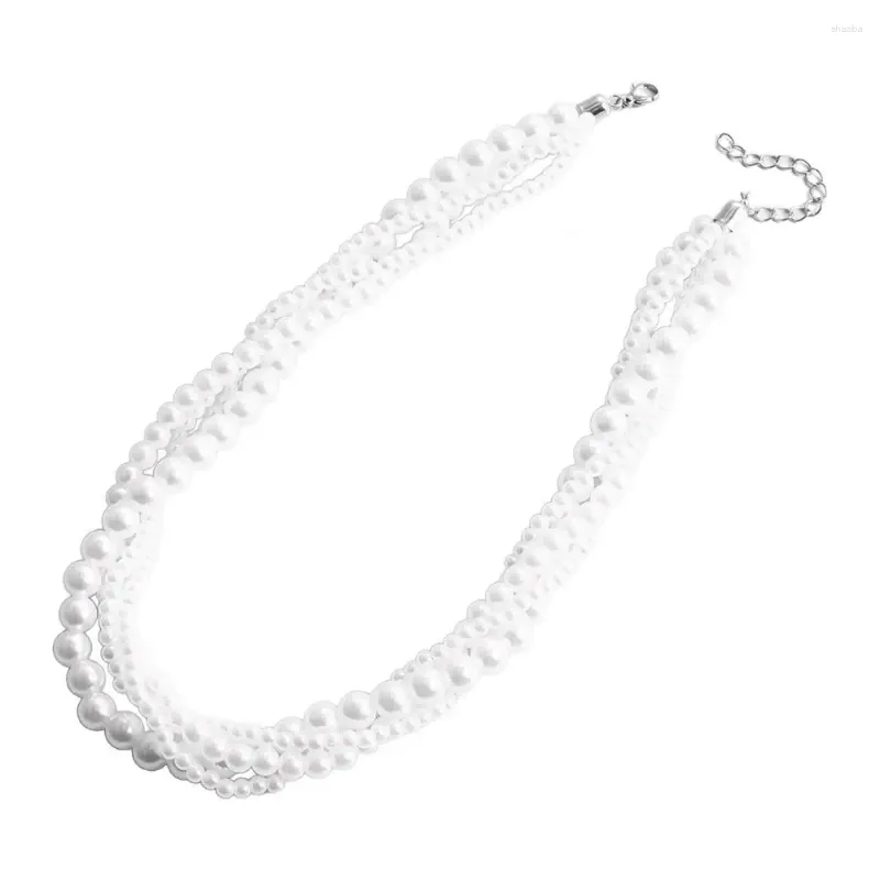 Chains Elegant Layered Necklace Faux Pearls For Women Retro Imitation Pearl Strand Costume Jewelry Gift