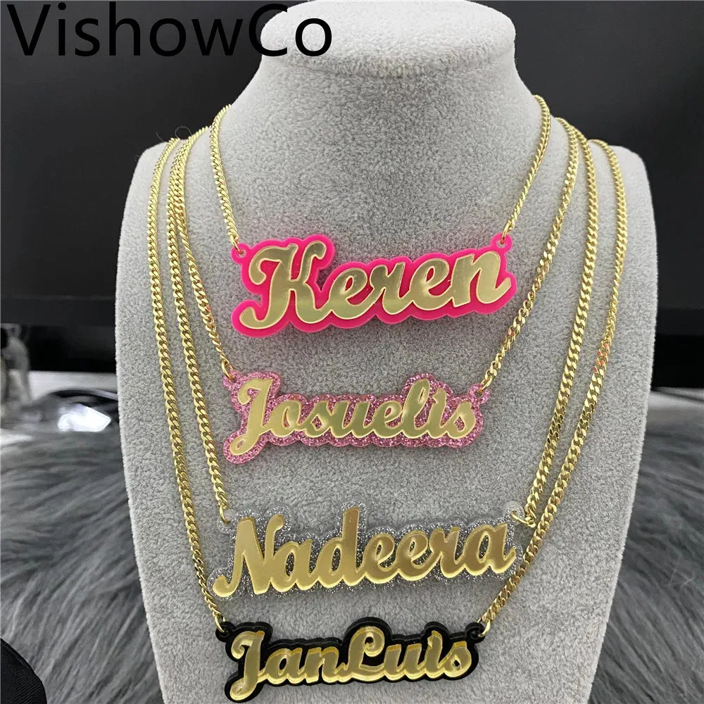 VishowCo Custom Name Necklace Hip Hop Personalized Acrylic Nameplate Pendant Necklaces For Women Statement Jewelry Gifts 240311
