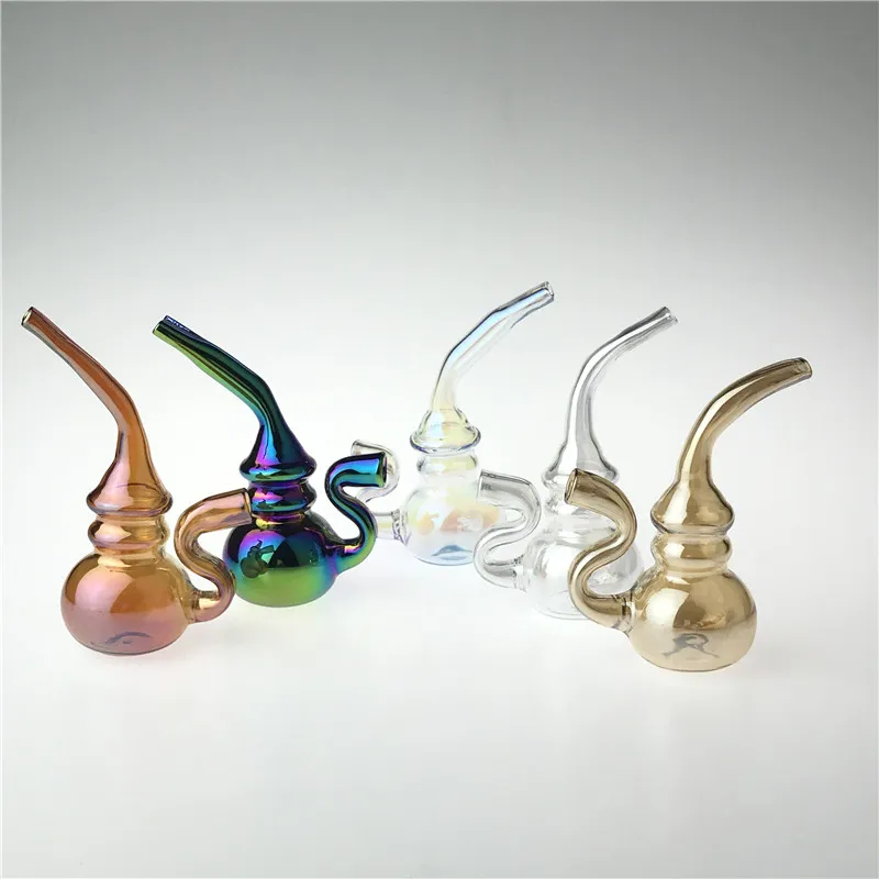 3.5 Inch Glass Gourd Cigarette Paper Water Bong Pipe with Golden Sliver Colorful Pretty Cigarette Smoking Straw Tobacco Recycler Bongs