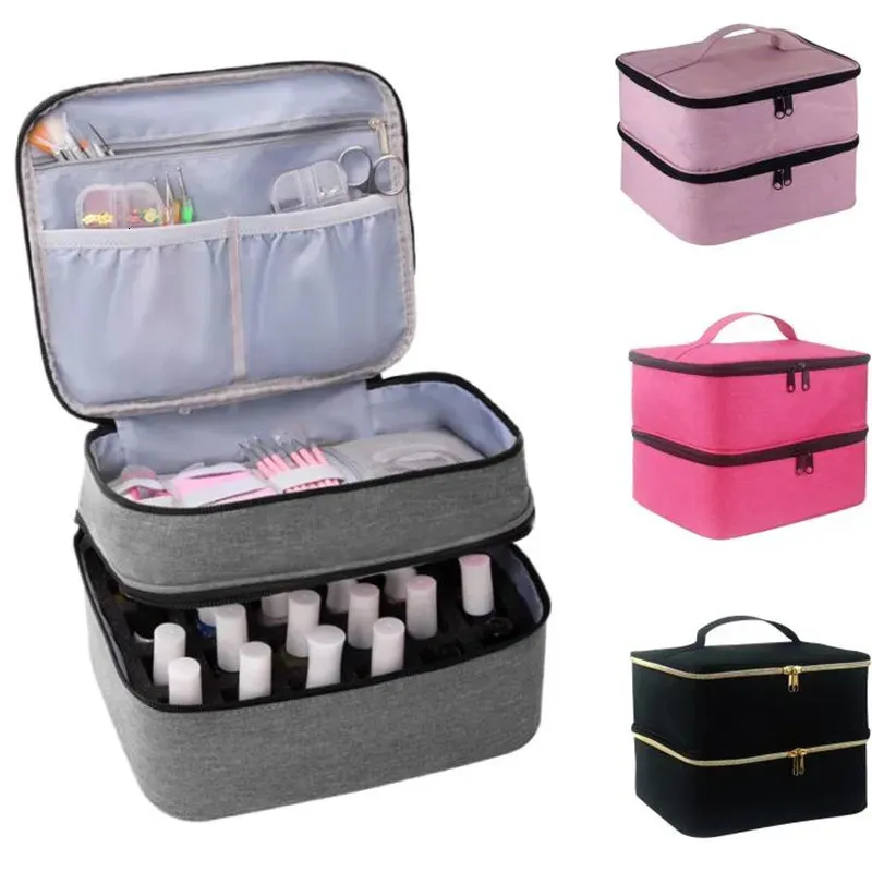 Portable Storage Box Double Layer Nail Polish Organizer Essential Oil Storage Bag Cosmetic Storage Box Börjare Hem Förvaringsväska 240313