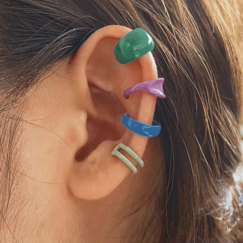 Backs oorbellen 4 stcs 2024 Trend kleurrijke druipende olie metaal geometrische C-vormige oorclip koperen manchet voor vrouwelijke meisjes esthetische sieraden