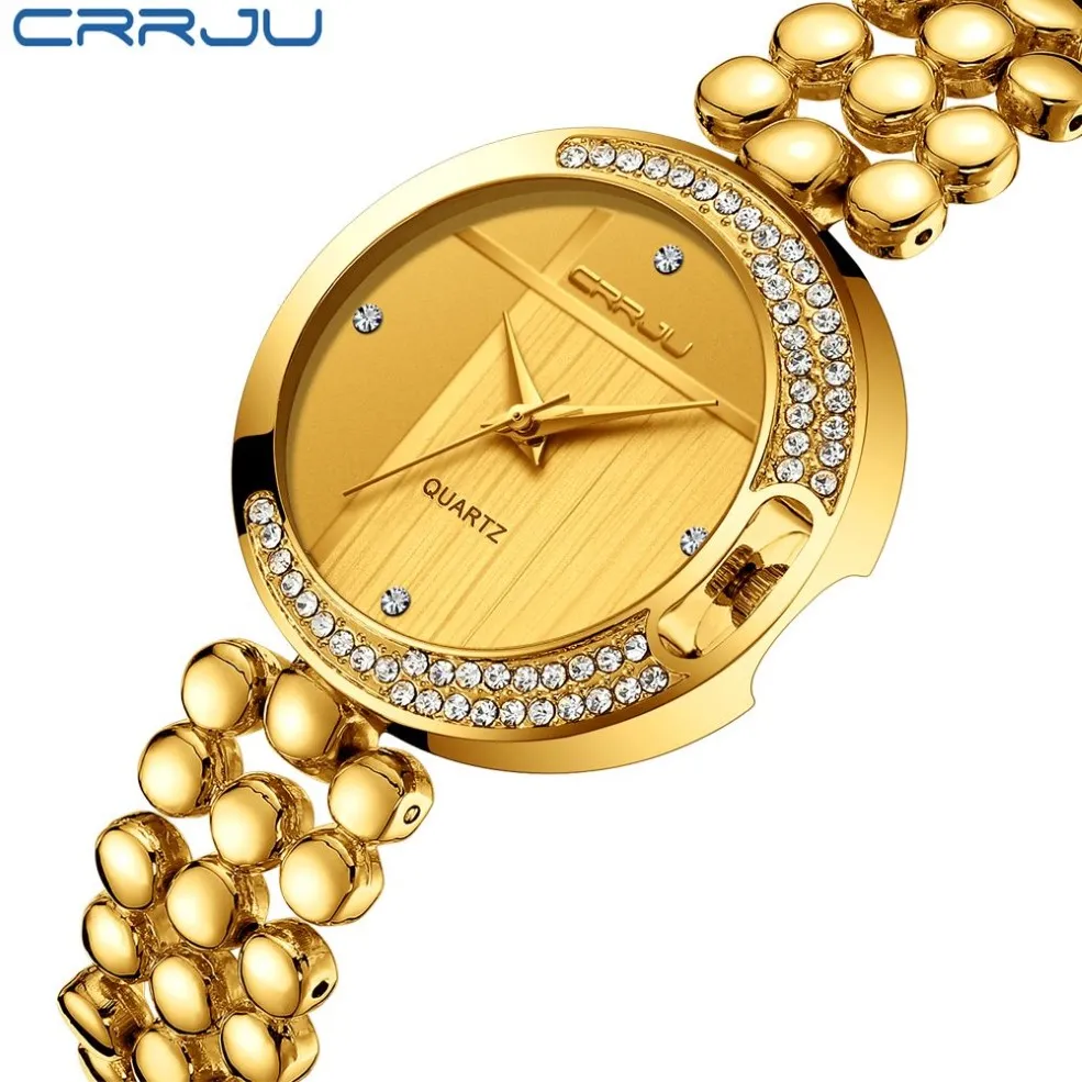 Mode femmes montres CRRJU haut de gamme de luxe étoile ciel cadran horloge de luxe en or Rose femmes Bracelet Quartz montres relog2657