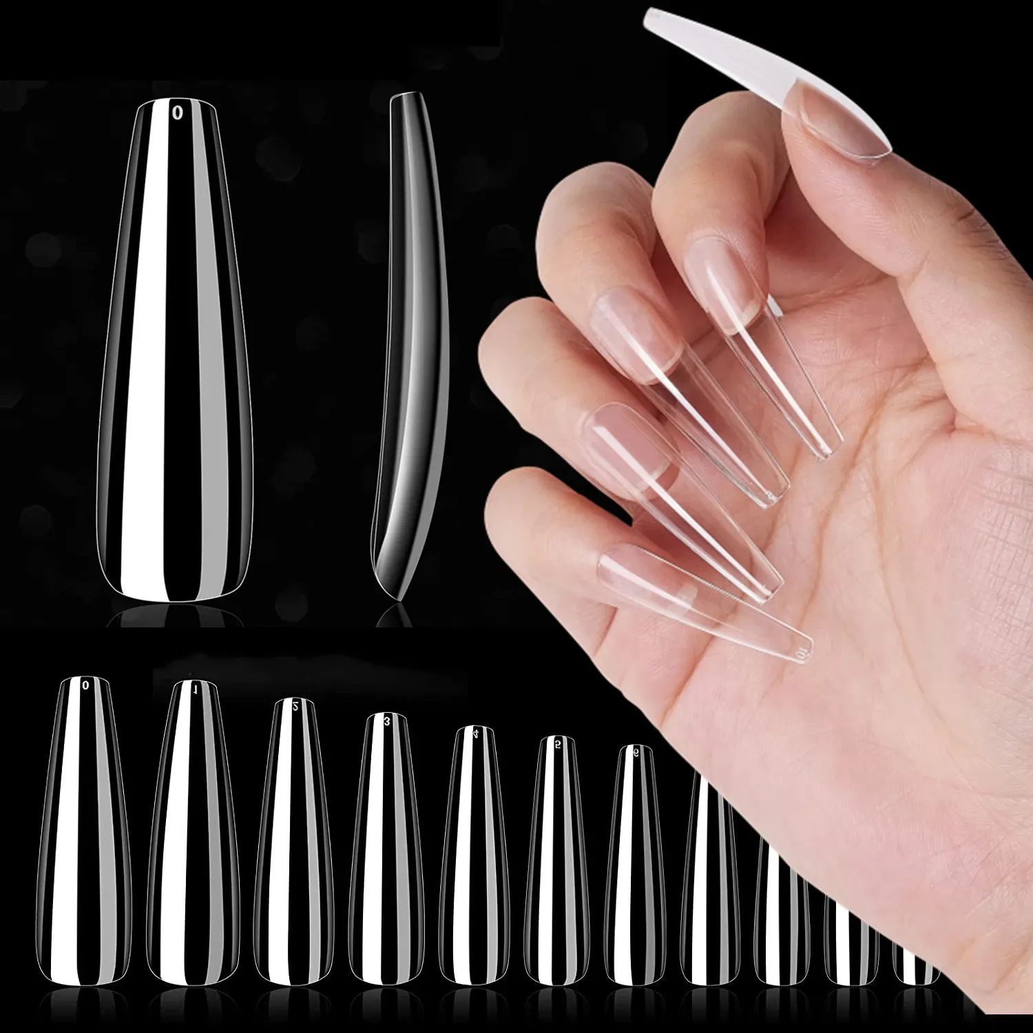 Makartt 600pcs Dicas de unhas falsas xxl Ballerina Long Coffin pregos de capa completa Pressione Pressione no Salon Manicure Supply 240318