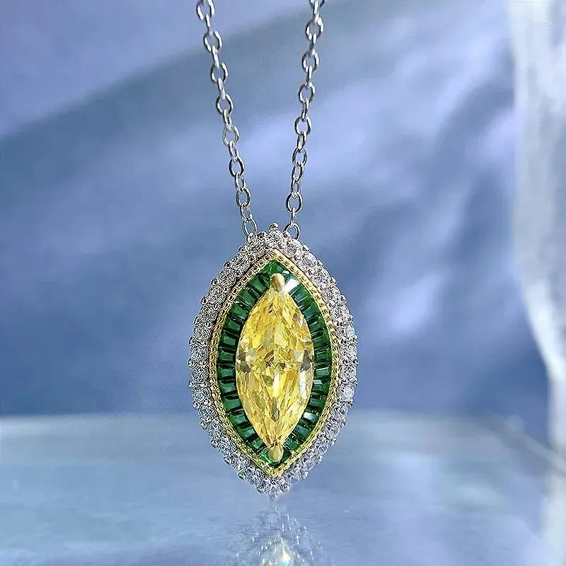 Pendants SpringLady Solid 925 Sterling Silver Marquise Cut 6 13MM Yellow Sapphire Gemstone Vintage Pendant Necklace Fine Jewelry