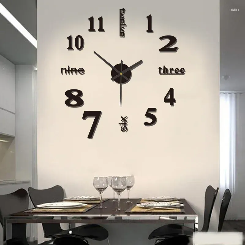 Zegary ścienne bez Punch Creative DIY Clock 3D Dekal dekoracyjny prosty nowoczesny design cyfrowy wycisz