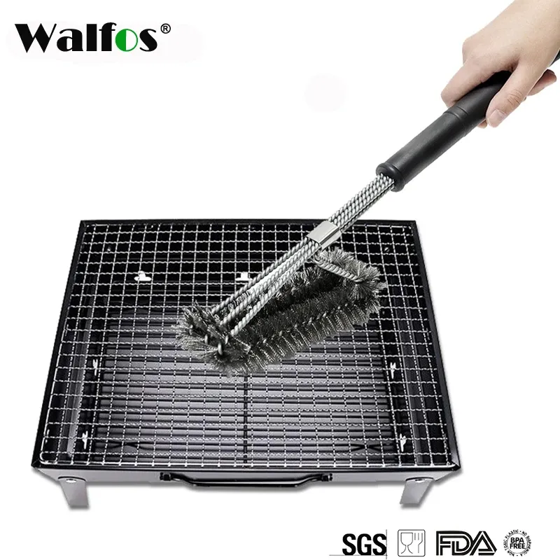 Pulvérisateurs Walfos Barbecue Grill Bbq Brush Clean Tool Poils en fil d'acier inoxydable Brosse métallique pour barbecue Brosses de nettoyage de cuisine