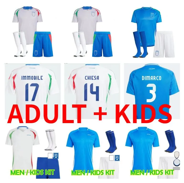 2024 Italiens Fußballtrikots Italienisches Trikot SCAMACCA IMMOBILE CHIESA Fußballtrikots RASPADORI JORGINHO BARELLA VERRATTI Maglia Italiana nationales Kit für Erwachsene und Kinder