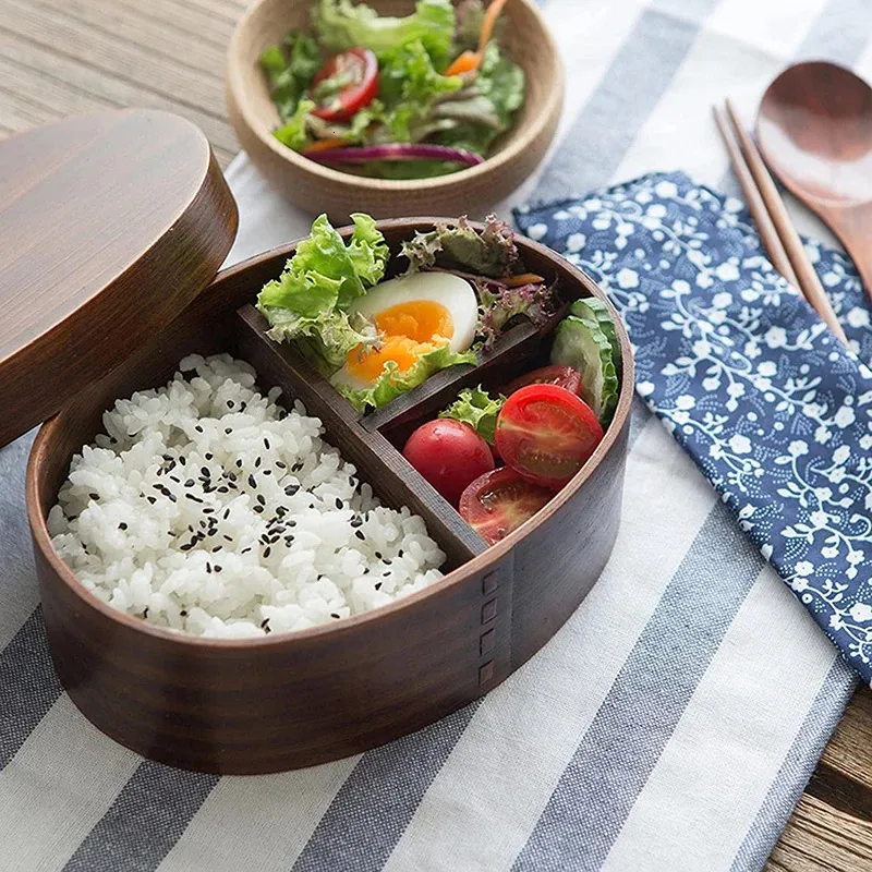 Bento Box Double Layer Lunch Wooden Style Students Adults Japanese Tableware Sushi Rice Bowl Portable Picnic Food Container 240312