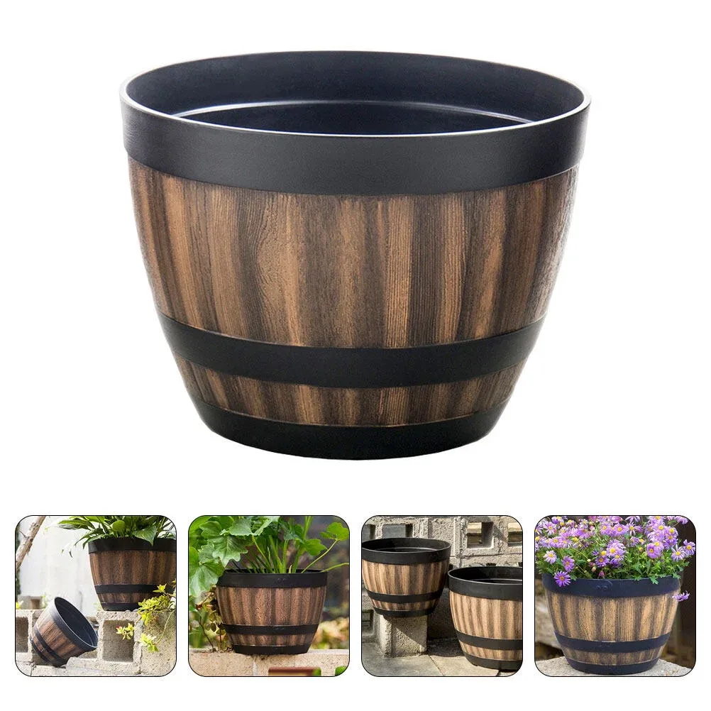 Jardinières pot de fleurs plantes artificielles de jardin en plein air whisky baril en plastique Imitation plantation en bois Faux