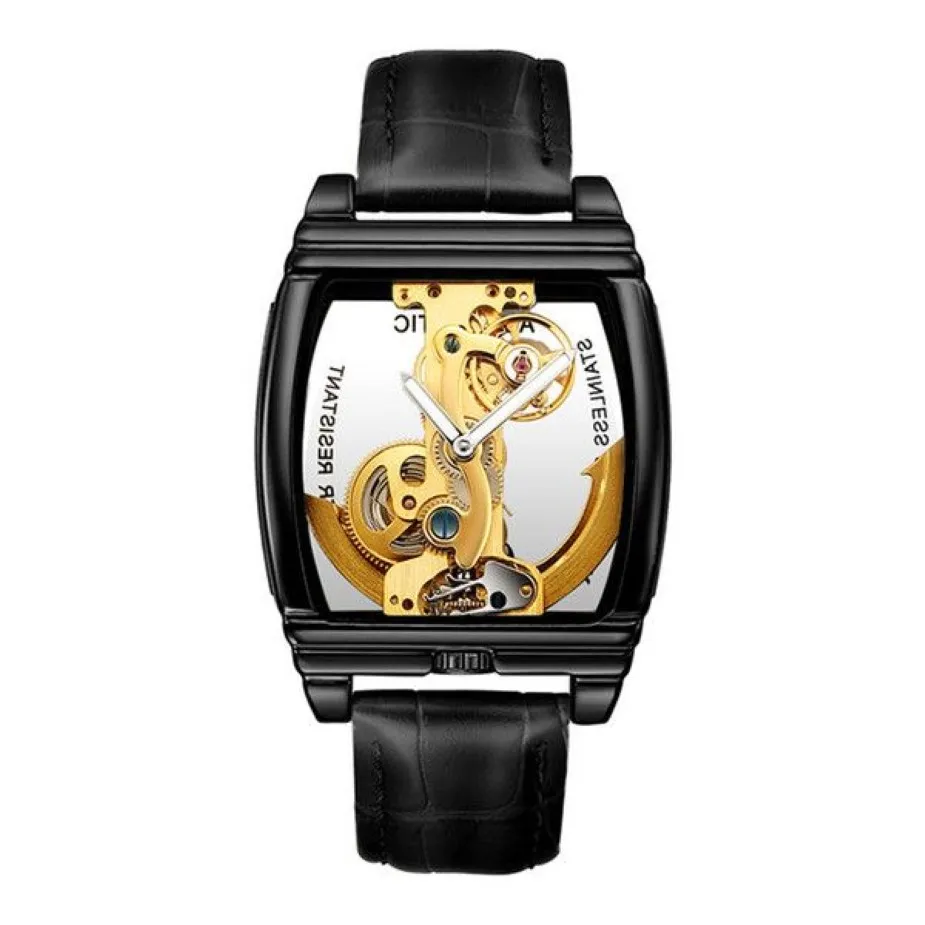TK-Topselling Прозрачные мужские часы Механические автоматические наручные часы с кожаным ремешком Топ в стиле стимпанк Часы с автоподзаводом Мужской montre 267q