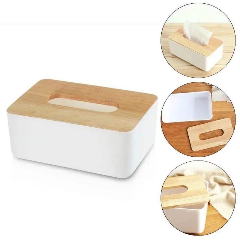 2024 مربع الأنسجة البلاستيكية ورقة الغلاف الخشبي الحديثة مع مناديل Oak Home Car Napkins Case Home Organizer Decoration أدوات الأنسجة