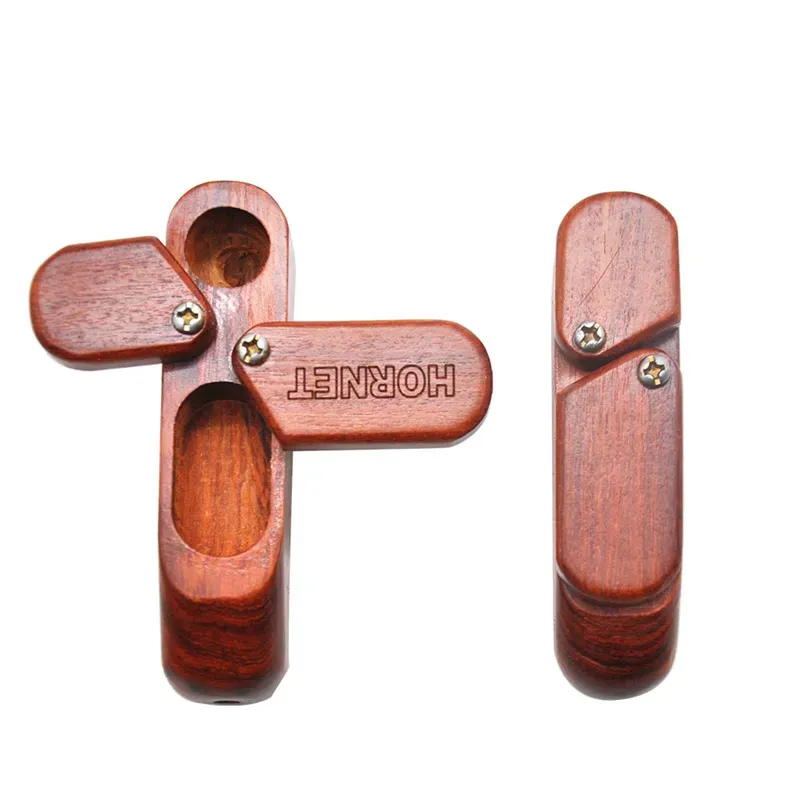 HORNET Natural Wood Smoking Pipes With Storage Container Case 80MM Folding Wooden Tobacco Herb Pipe Handmade Smoking Hand Pipe Smoking Accessories