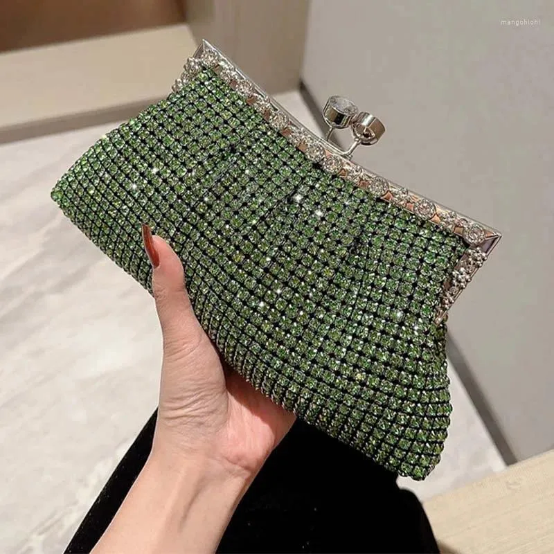 Totes Vert Sparkly Strass Sacs À Main Pour Femmes Soirée Formelle De Mariage De Mariée Sac À Main Twin Top Fermoir Fermeture Embrayage Sac À Bandoulière