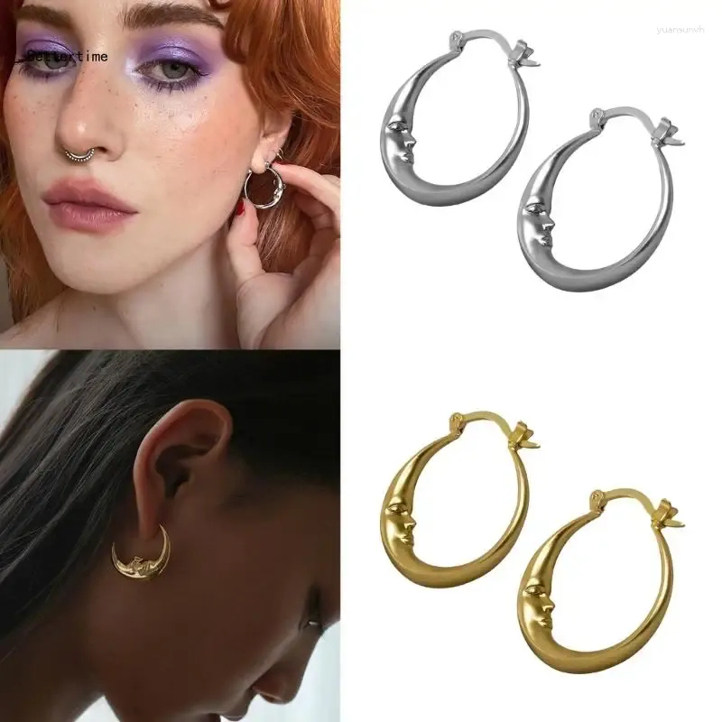 Stud Earrings B36D Trendy Moon Ear Studs Elliptical Circle Dangle Gothic Big Rings Hook Earwears Jewelry For Fashion Enthusiasts