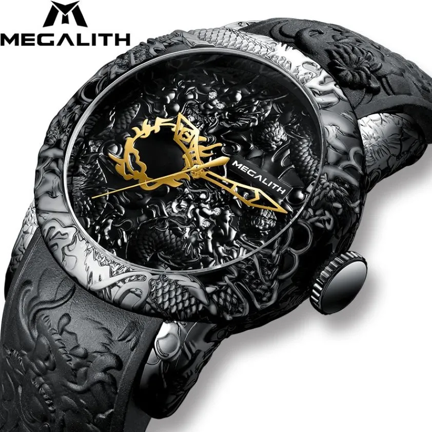 MEGALITH mode or Dragon Sculpture montre hommes montre à Quartz étanche grand cadran Sport montres hommes montre haut de gamme marque horloge L266W