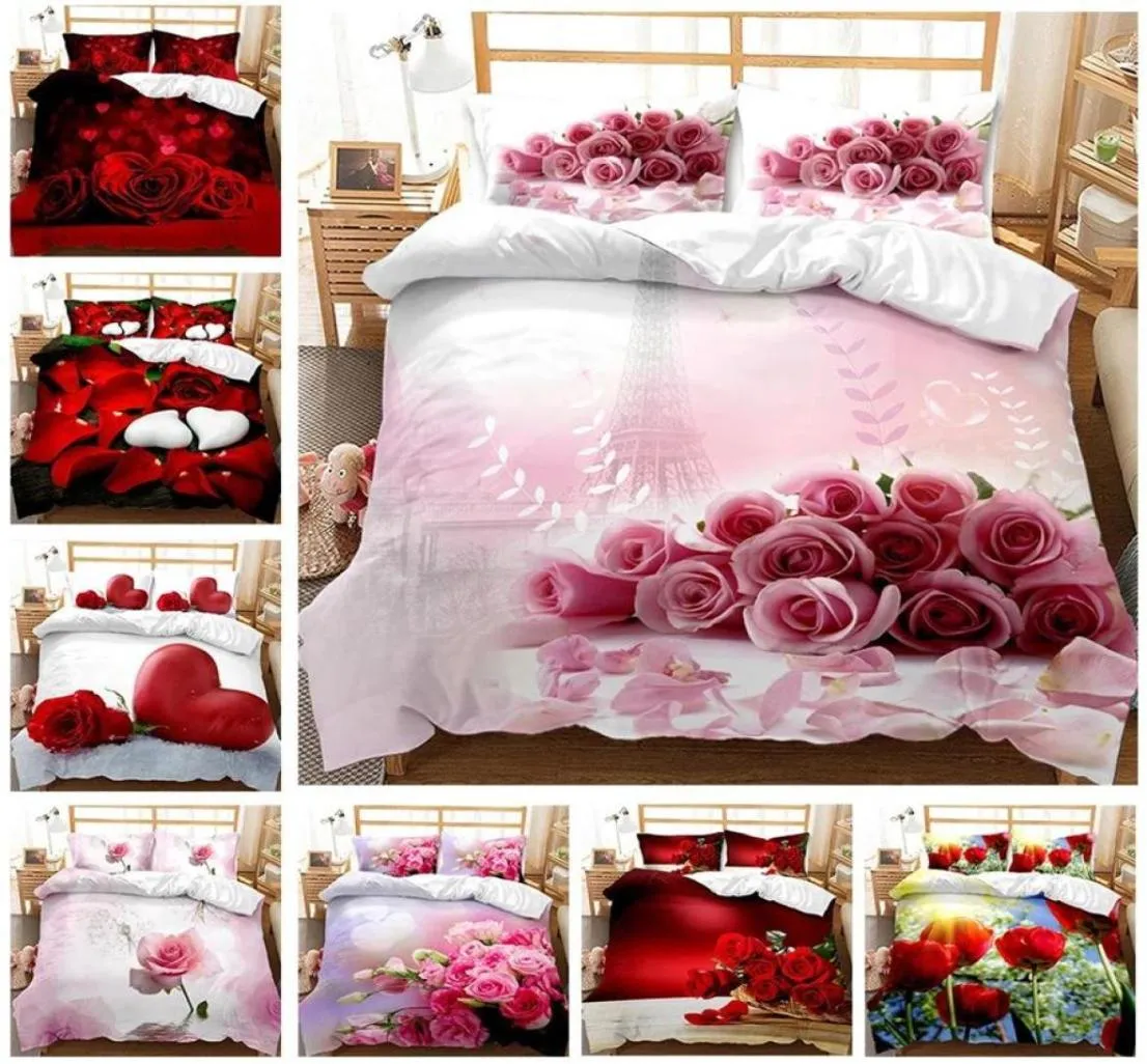 Fiore Rosa 2021 San Valentino Stampa 3D Set di biancheria da letto consolatore Cuore Amore Queen Twin Set copripiumino singolo Federa Luxury5040077