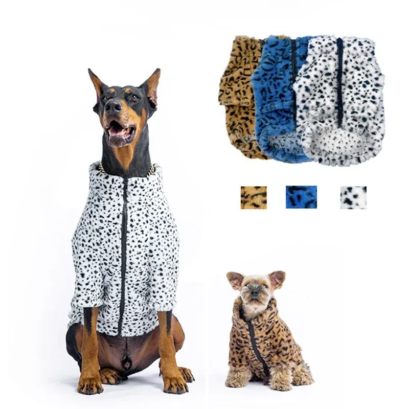 Giacche Abbigliamento invernale per cani per cani di grossa taglia Cappotti per cani leopardati di lusso Bulldog francese Doberman Abbigliamento in pile caldo per cani di grossa taglia