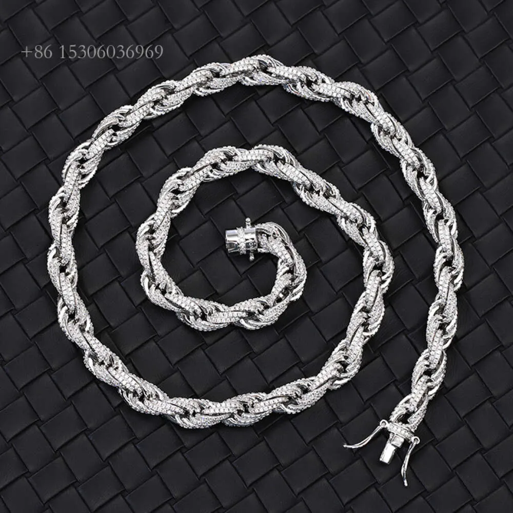 Yu Ying 8Mm Dikke Twist Solid Sier Melee VVS Moissanite Diamond Touw Cubaanse Link Chain Voor Mannen Armband Ketting