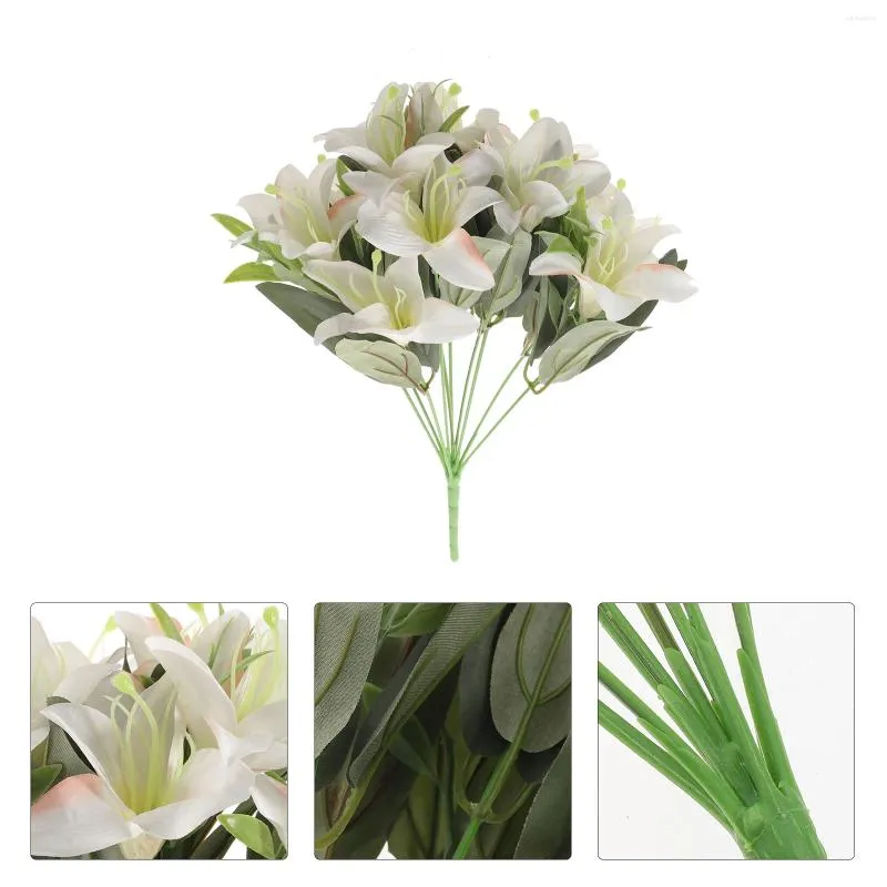 Dekorative Blumen Home Decor Lily Bouquet Lifelike Blumen zarte realistische falsche weiße Ornament Künstliche Braut