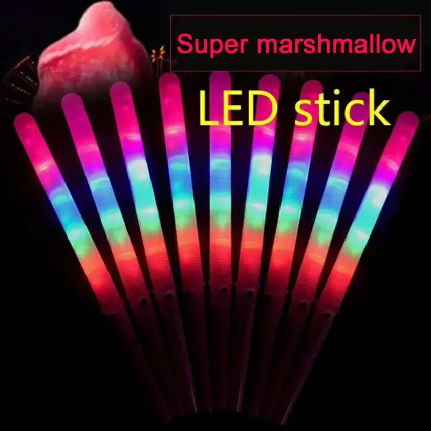 جديد 28 × 1.75 سم حفلة ملونة LED LED LED Flash Glow Cotton Candy Stick Cone Flashing For Vocal Discal Discal Firms Night