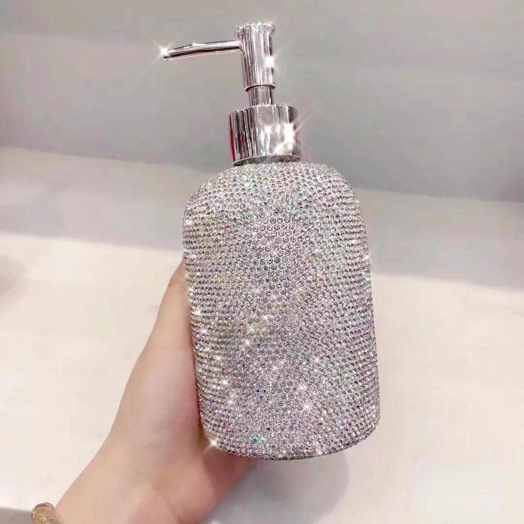 JARS BLING DIAMOND HAND SANITIZERボトル500mlガラスバスルームソープシャンプシャワージェルディスカーリキッドローション補充プレスヘッドピンク