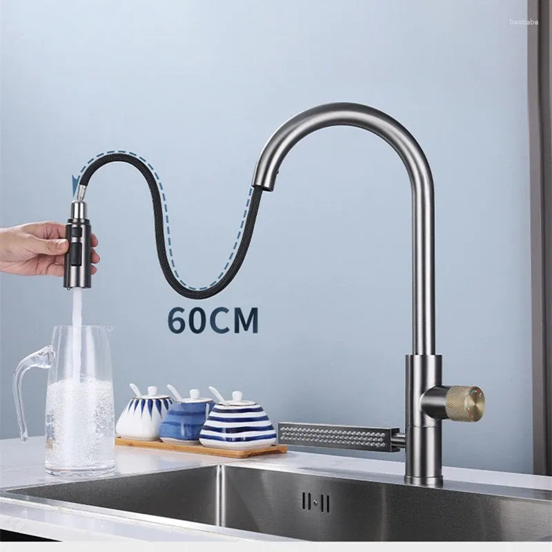 Robinets de cuisine cascade robinet froid extractible évier robinet d'eau en acier inoxydable maison armoire bassin bol mélangeur
