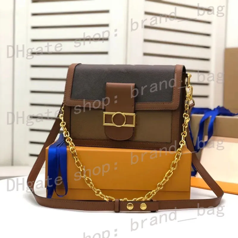 10A DAUPHINE Designer Bolsas de Ombro Bolsas de Luxo Mulheres Totes Couro Genuíno Reverso Marrom Flor Antiga Bolsa Moda Bolsa Mulher Bolsa de Corrente Clássica