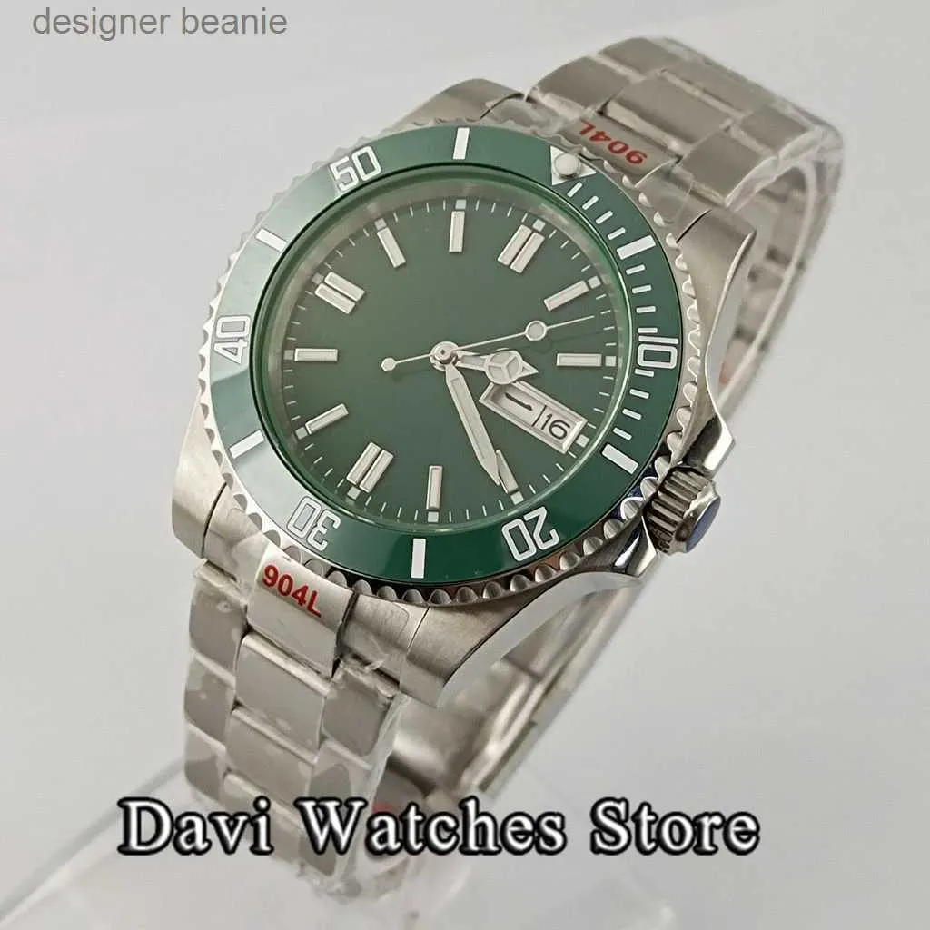 Armbandsur Grön steril Mens Silver Shell Green Ceramic Border Sfärisk glas NH36A -rörelse Automatisk MachineryC24325