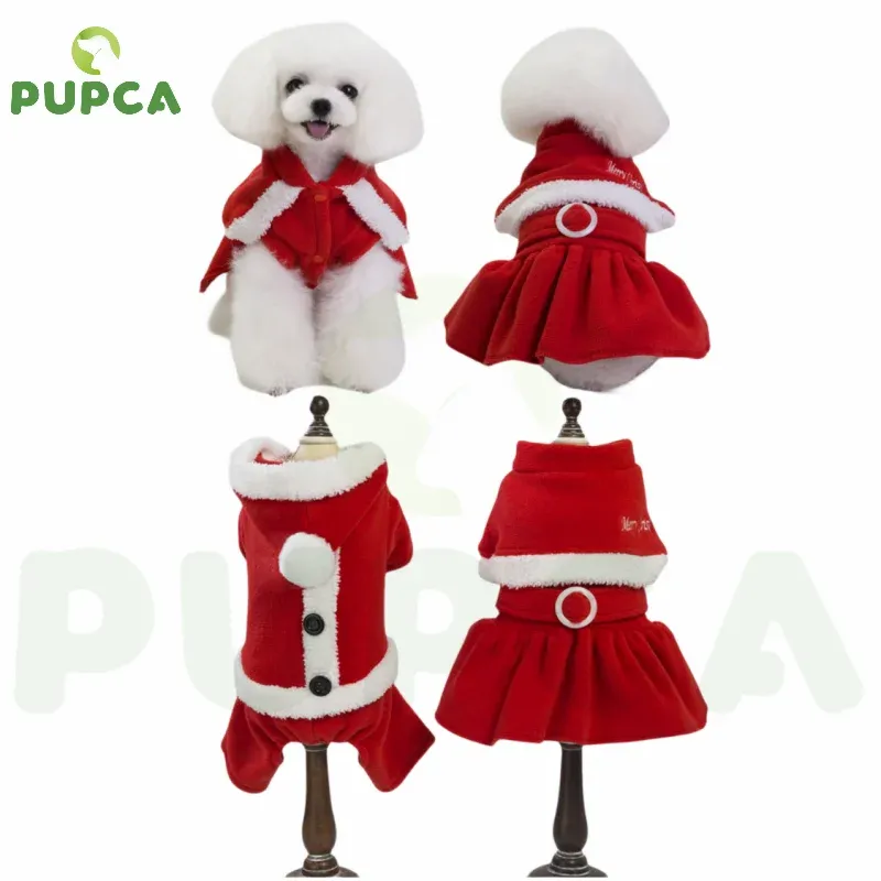 Jaquetas PUPCA Natal Roupas para Cães Pequenos Cães Santa Fantasia de Inverno Pet Saias para Poodle Yorkie Chihuahua Roupas Roupas de Gato