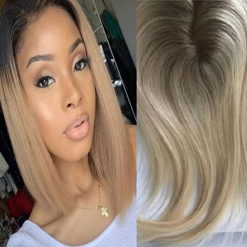 Toppers Ombre Blonde Topper dentelle + PU Remy cheveux humains Toppers toupet femmes 13*15 cm 820 pouces deux tons Balayage couleur pour les femmes blanches