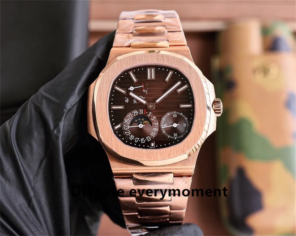 2024 Orologi da uomo di lusso 5712 Orologio meccanico automatico con fasi lunari da 40 mm Movimento 2813 Bracciale in acciaio inossidabile 316L in oro rosa Orologi da polso impermeabili