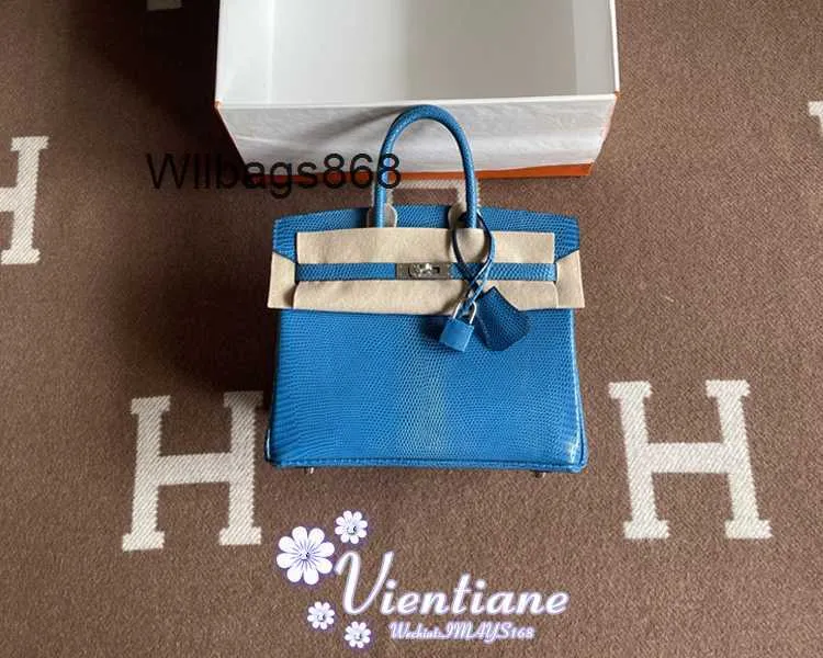 Women Handbag BK L Pack 25cm Blue Skin Silver Buckle