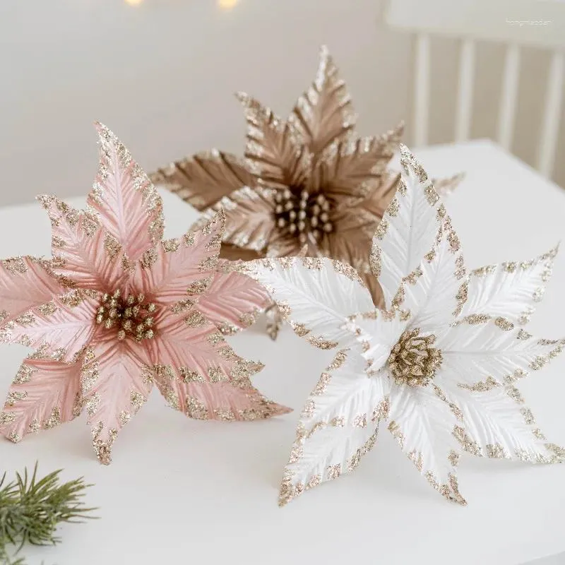 装飾的な花25cmスティッキーパウダースパンコールグリッターアーティフィカルクリスマスホームデコレーションのための結婚式の小道具木。