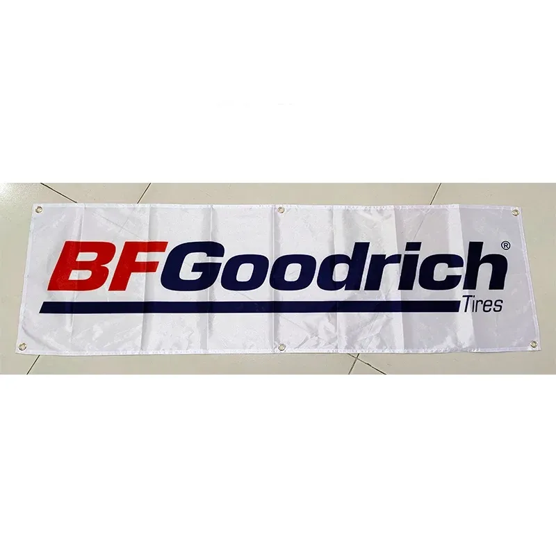 Accesorios 130GSM 150D Material de poliéster BFGoodrich Tires Banner 1.5 * 5 pies (45 * 150 cm) Publicidad decorativa Bandera de coche de carreras yhx313