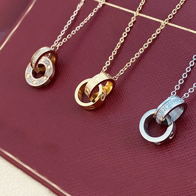 Double Laps Necklace Diamond Gold Love Pendant Necklace Jewelry Woman Have Fine Gift Jewlery Designer for Women Vintage Chain