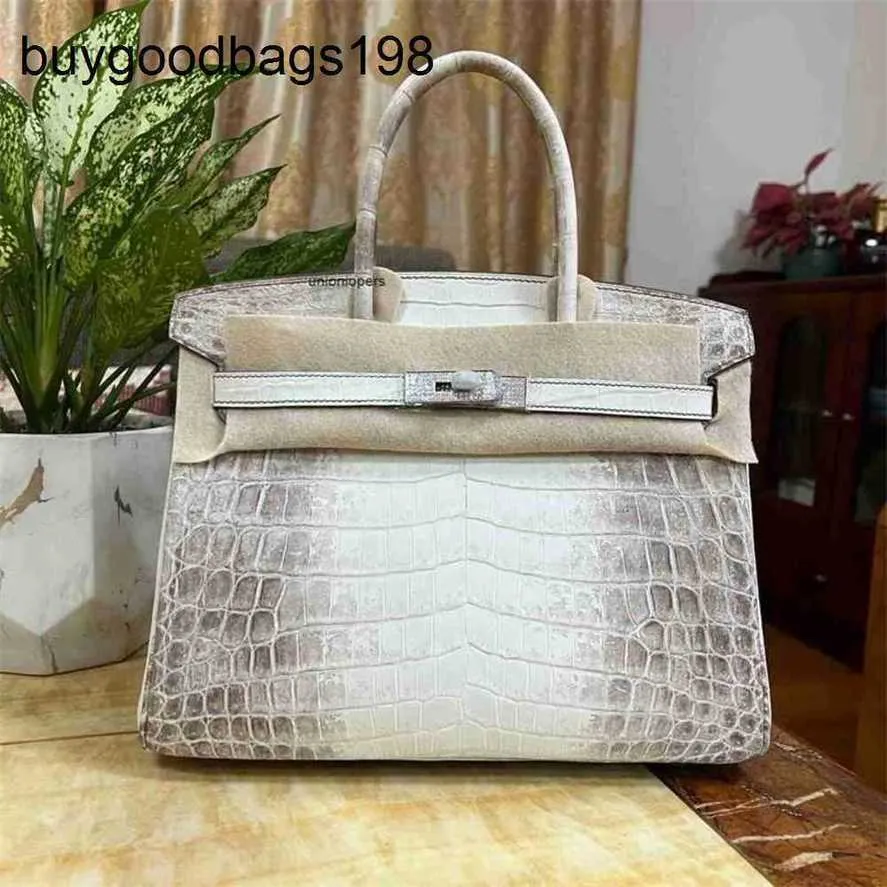 Designer Bag Himalayans handväskor äkta läderkvinnor Nilen Crocodile Full Hand Sying Honey Wax Thread Handbag Womens Bag 30 Large