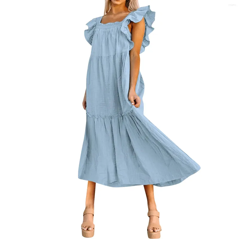 Robes décontractées Ropa de Mujer Ofertas avec poches Maxi jupe fluide col en V robe d'été à manches courtes