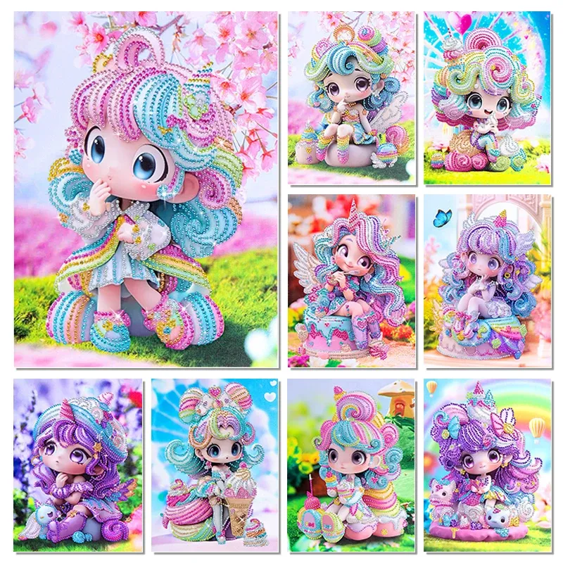 Stitch Ice Cream Princess Children's Diamond Målning DIY -broderier med ram genomskinlig strass som inte är full av diamantbildgåva