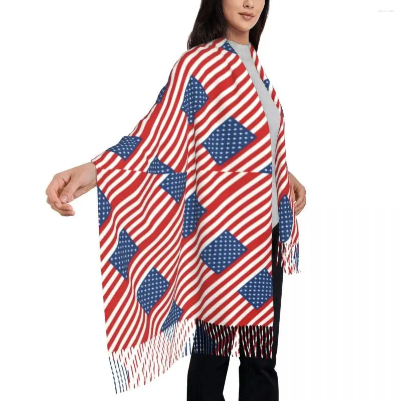 Scarves Outdoor Scarf Autumn USA Flag Shawls And Wraps Stripes Print Custom DIY Bandana Women Luxury 2024