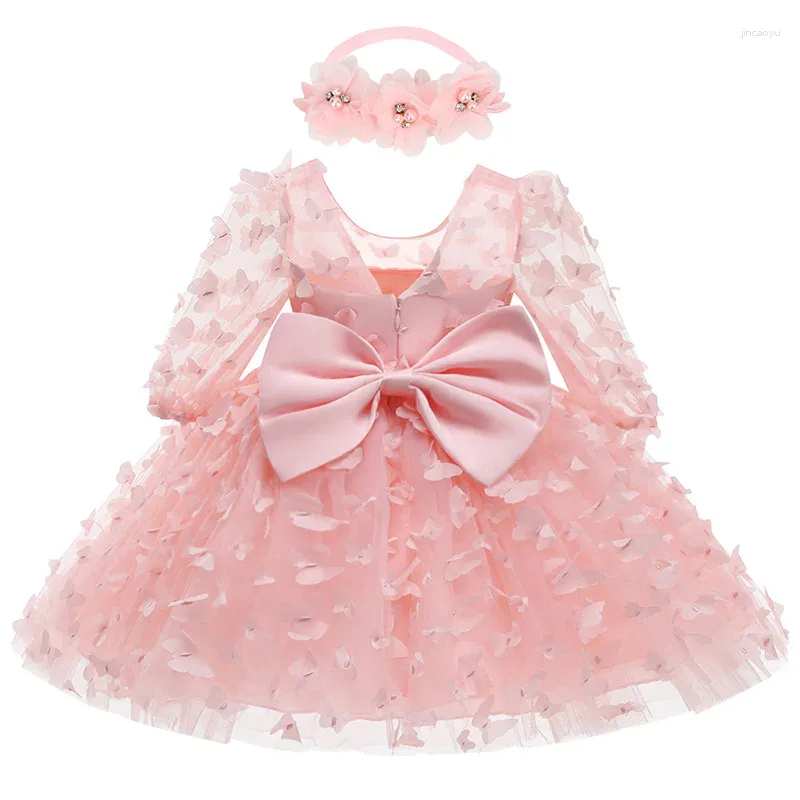Robes pour filles, robe pour bébés en bas âge, jupe moelleuse à fleurs en trois dimensions, avec nœud en maille, robe de bal trapèze